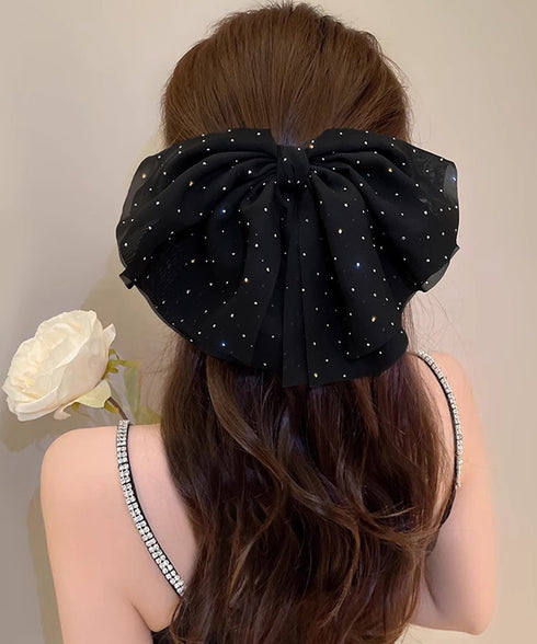 ビッグリボン バレッタ ヘアクリップ上品 おしゃれ ヘアアクセサリー レディース キラキラ まとめ髪 大人かわいい ヘアアレンジ 大きめ 髪飾り リボンクリップ 88CXH-111
